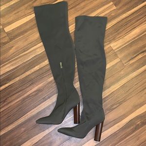 Army Green Thigh High Heeled Boots - NWOT